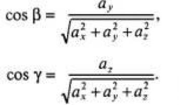 Формула вычисления направляющих косинусов вектора для пространственных задач Найти длину и направляющие косинусы вектора